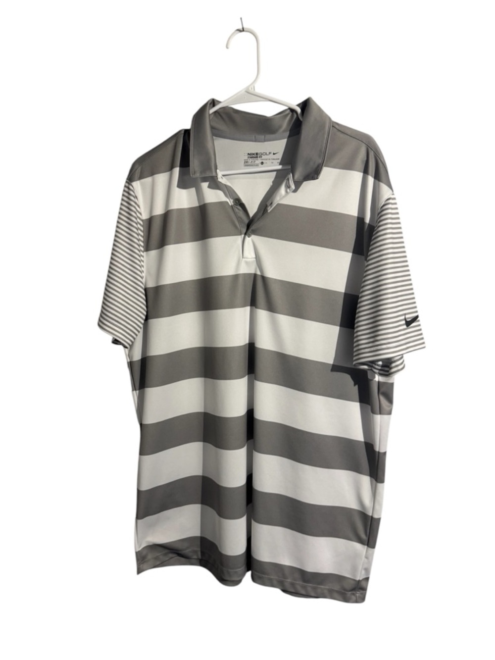 Nike Golf Dri-FIT Men's Gray White Striped Polo Shirt XL